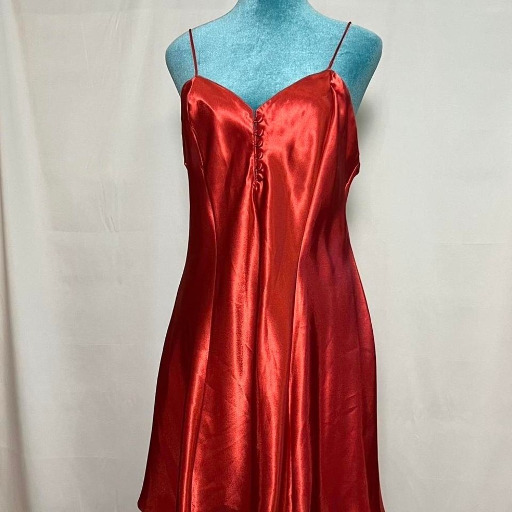 Vintage 90s Kathryn Glossy Red Satin Slip Dress Lingerie Chemise Y2K M